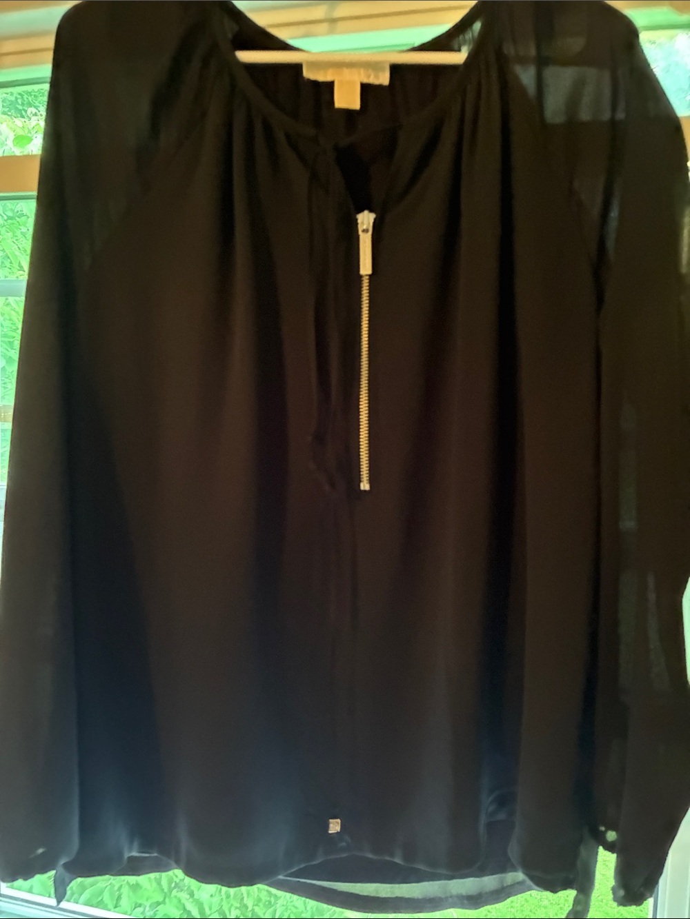 Michael Kors Black Women's Sheer Top with Lining  Drawstring on Neckline Size 6